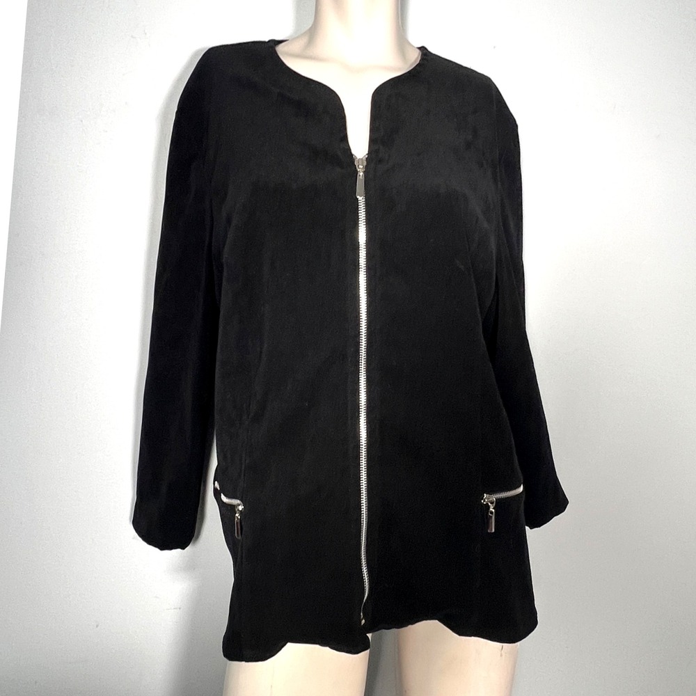 Jessica Howard Woman Black Zip Front Jacket Pockets 16 Old Money Gothic Layering
